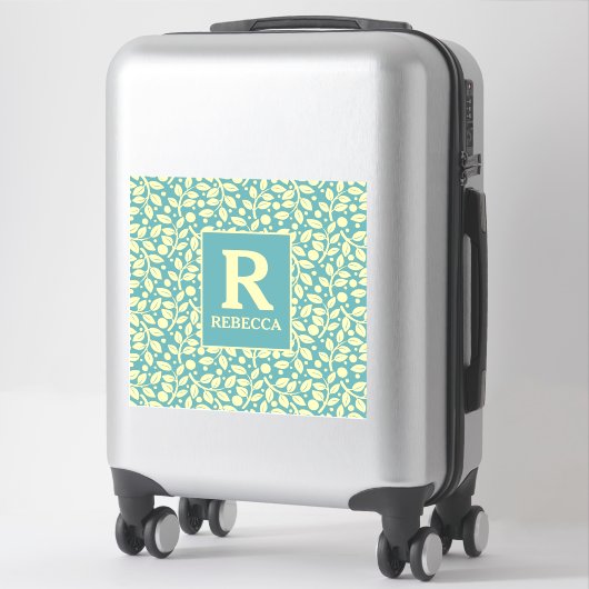 Duck Egg Blue en Cream Leaf Pattern Luggage Sticker (Koffer)