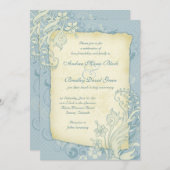 Duck Egg Blue en Ivory Floral Wedding Invitation Kaart (Voorkant / Achterkant)