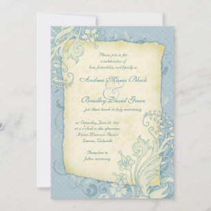 Duck Egg Blue en Ivory Floral Wedding Invitation Kaart
