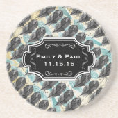 Duck Egg Blue Feather Pattern Weddenschap Onderzet Zandsteen Onderzetter (Voorkant)