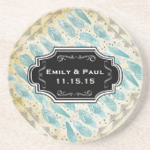 Duck Egg Blue Feather Pattern Weddenschap Onderzet Zandsteen Onderzetter (Voorkant)