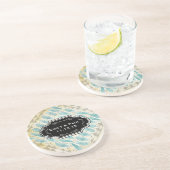 Duck Egg Blue Feather Pattern Weddenschap Onderzet Zandsteen Onderzetter (Zijkant)