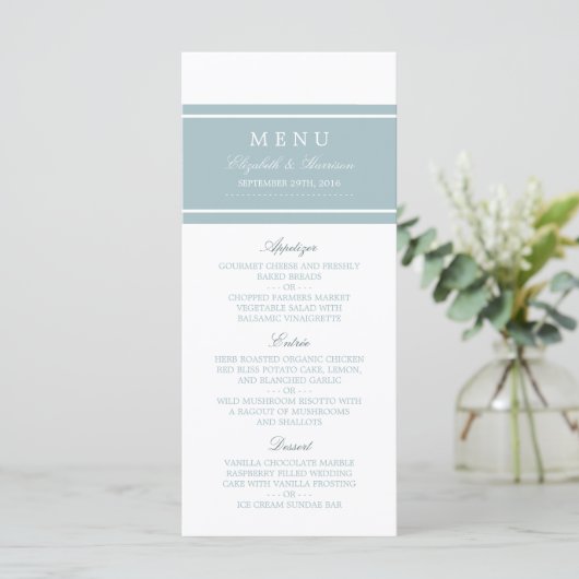 Duck Egg Blue Modern Wedding Menu (Staand voorkant)