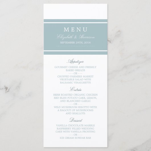 Duck Egg Blue Modern Wedding Menu (Voorkant)