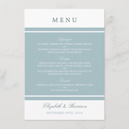 Duck Egg Blue Modern Wedding Menu (Voorkant)