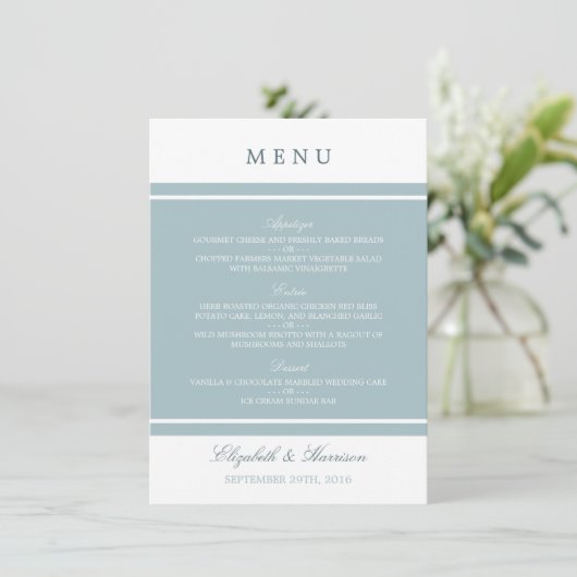 Duck Egg Blue Modern Wedding Menu (Staand voorkant)