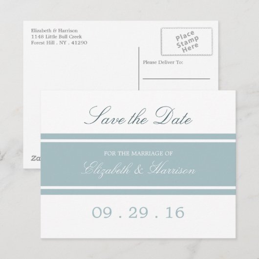 Duck Egg Blue Modern Wedding Save the Date Aankondigingskaart (Voorkant / Achterkant)