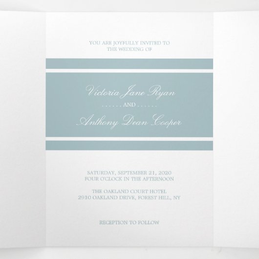 Duck Egg Blue Modern Wedding Suite Drieluik Uitnodiging (Binnenkant midden)