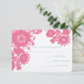 Duck Egg Blue & Pink  Flower Wedding RSVP (Staand voorkant)