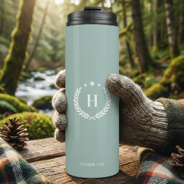 Duck Egg Green Monogram Stylish Modern Minimalist Thermosbeker