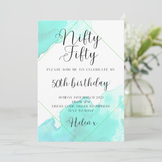 Duck Egg Turquoise 50ste verjaardag Uitnodiging (Staand voorkant)