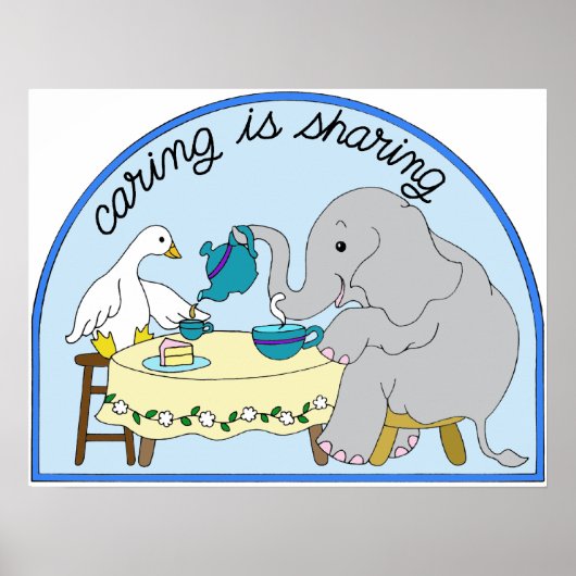 Duck & Elephant Caring & Sharing Tea Party Poster (Voorkant)