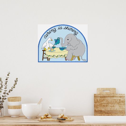 Duck & Elephant Caring & Sharing Tea Party Poster (Keuken)
