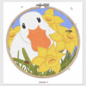 Duck en Daffodils | Embroidery Hoop Felt look Cut Sticker (Vel)