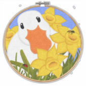 Duck en Daffodils | Embroidery Hoop Felt look Cut Sticker (Voorkant)