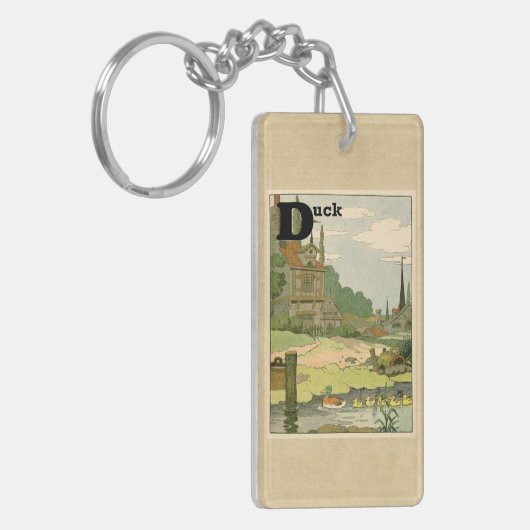 Duck en Ducklings zwemmen op de rivier Sleutelhanger (Voorkant Links)