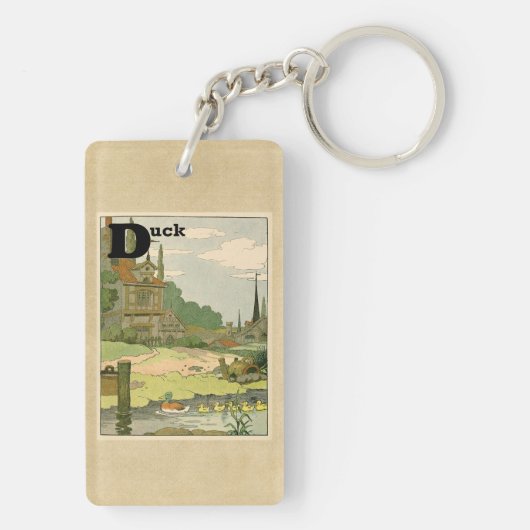 Duck en Ducklings zwemmen op de rivier Sleutelhanger (achterkant)