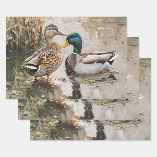 Duck en Mallard Wildlife Schilderij Decoupage Inpakpapier Vel (Set)