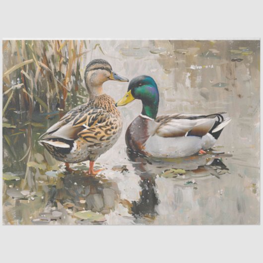 Duck en Mallard Wildlife Schilderij Decoupage Tissuepapier (Voorkant)
