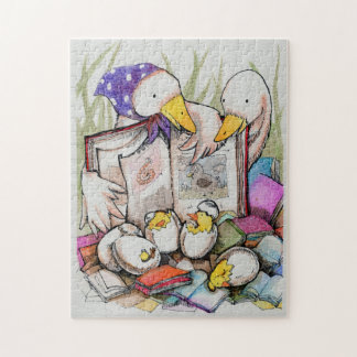 Duck-familie leest graag Puzzle Legpuzzel