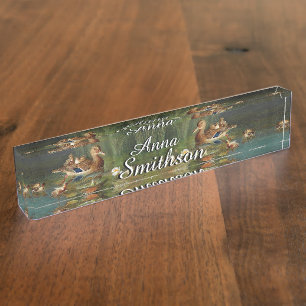 Duck Family Ducking Waterlily Pond Name Bord Naambordje