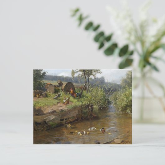 Duck Family op de Weir Carl Jutz Briefkaart (Staand voorkant)