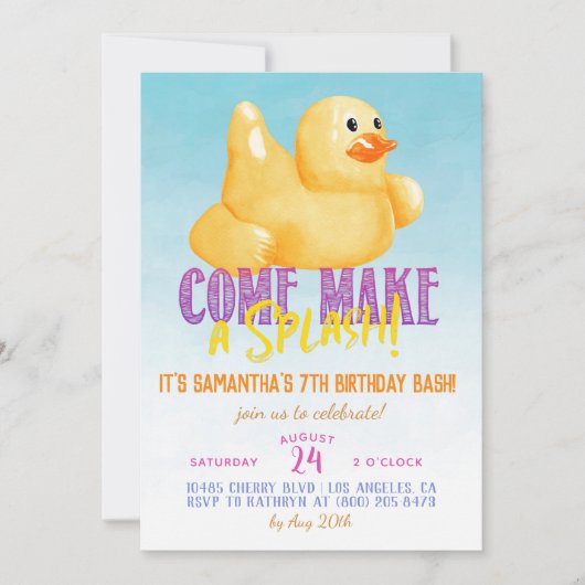 Duck Float Pool Summer Birthday Invitation Kaart (Voorkant)