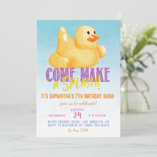 Duck Float Pool Summer Birthday Invitation Kaart (Staand voorkant)