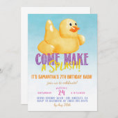 Duck Float Pool Summer Birthday Invitation Kaart (Voorkant / Achterkant)
