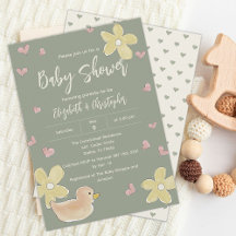 Duck Flowers Hearts Paren Meisje Baby shower