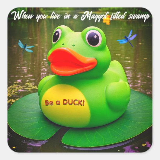 Duck Frog Swamp Vierkante Sticker (Voorkant)