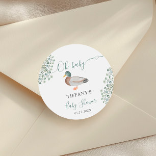 Duck Gender Neutraal Groen Baby shower Favor Ronde Sticker