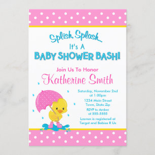 Duck Girl Baby shower Invitation 5x7 Card Kaart