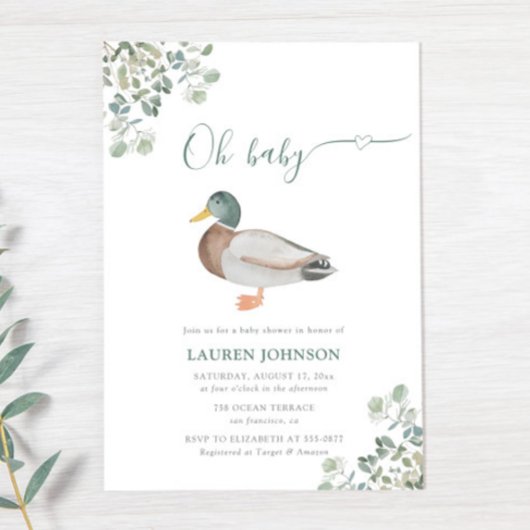 Duck Greenery Genderneutraal Baby shower Kaart