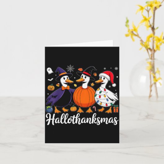 Duck Halloween Thanksgiving Christmas Happy Hallot Kaart (Gele Bloem)