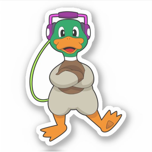 Duck Headphone Music Sticker (Voorkant)