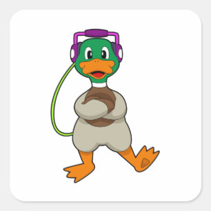 Duck Headphone Music Vierkante Sticker