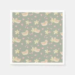 Duck Heart Flower Waterverf Baby shower Schattige Servet