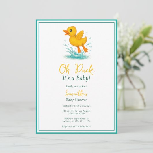Duck, het is een Baby! Schattige Baby shower Kaart (Staand voorkant)