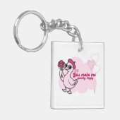 Duck Holding Flowers - "Je maakt me kwakzalverig g Sleutelhanger (Voorkant Links)