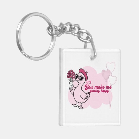 Duck Holding Flowers - "Je maakt me kwakzalverig g Sleutelhanger (Voorkant Links)