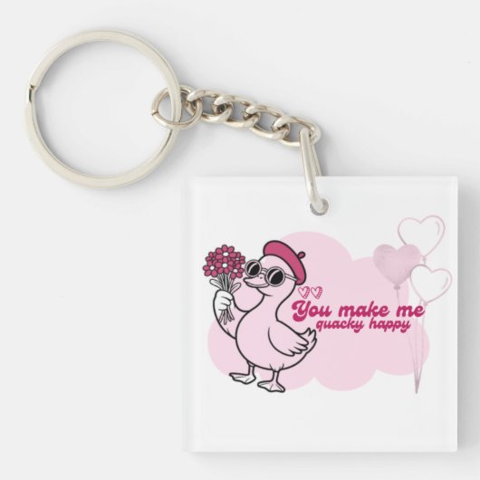 Duck Holding Flowers - "Je maakt me kwakzalverig g Sleutelhanger (Voorkant)