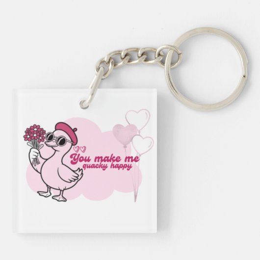 Duck Holding Flowers - "Je maakt me kwakzalverig g Sleutelhanger (Achterkant)