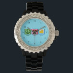 Duck Horloge<br><div class="desc">Een vredesteken,  hart en een schattige gele rubbereend. Peace Love Ducks horloge.</div>
