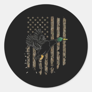Duck Hunter American Flag Waterfowl Hunting Camouf Ronde Sticker
