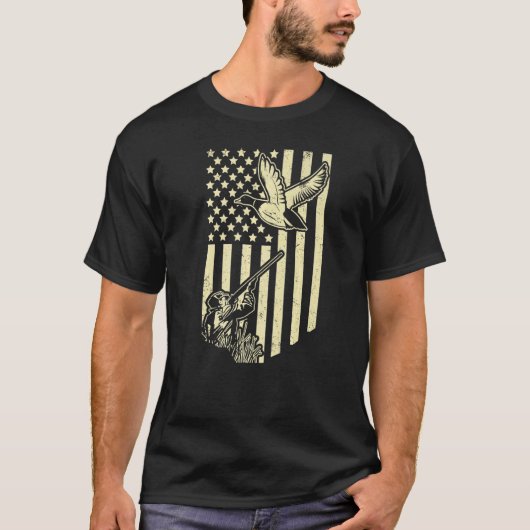 Duck Hunter Bird Hunt Amerikaanse vlag Duck T-shirt (Voorkant)