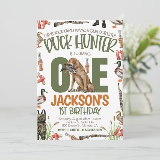 Duck Hunter Eerste Verjaardag Kaart (Staand voorkant)