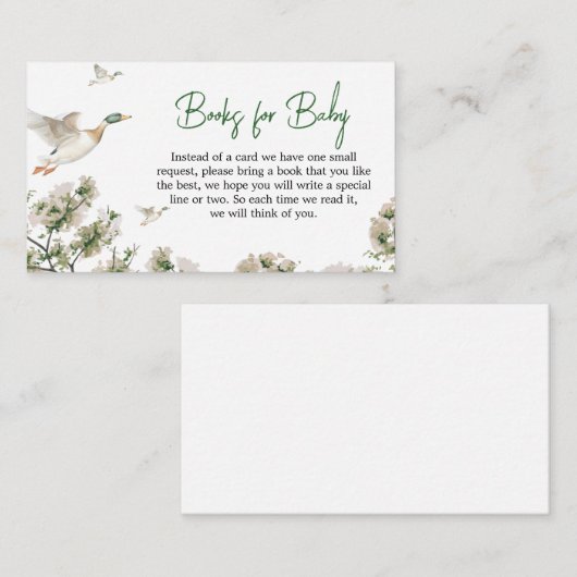 Duck Hunting Baby shower Boeken voor Baby Informatiekaartje (Voorkant / Achterkant)