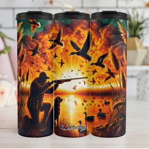 Duck Hunting bij zonsondergang met hond Thermosbeker