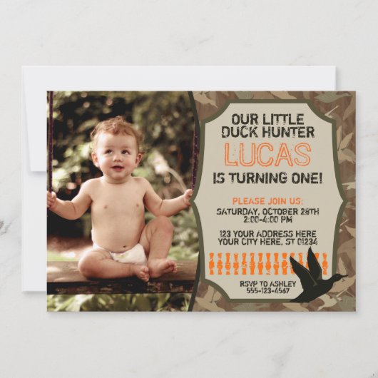Duck Hunting Birthday Invitation with Photo - Camo Kaart (Voorkant)